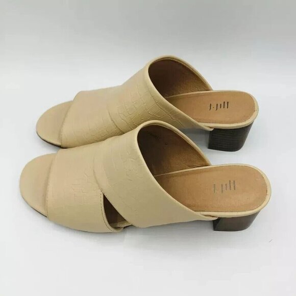 J. Jill Womens Shoes Size 9 Beige Leather Mules Heels Sandals Open Toe Crocodile - Picture 6 of 11